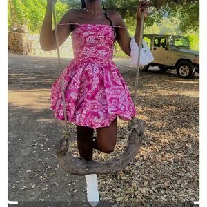 Helen O'Connor Portrait Puff Mini Dress Pink paisley Prom  Size 4